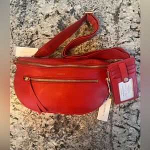 NWT, Hammitt Charles Large Crossbody & 210 West Wallet in Poppy Red/Brushed Gold